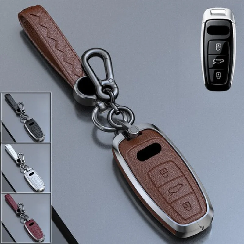 

A+ Zinc Alloy Leather Car Key Case Cover For Audi A3 A6 A7 A8 S8 Q8 S3 SQ8 E-Tron