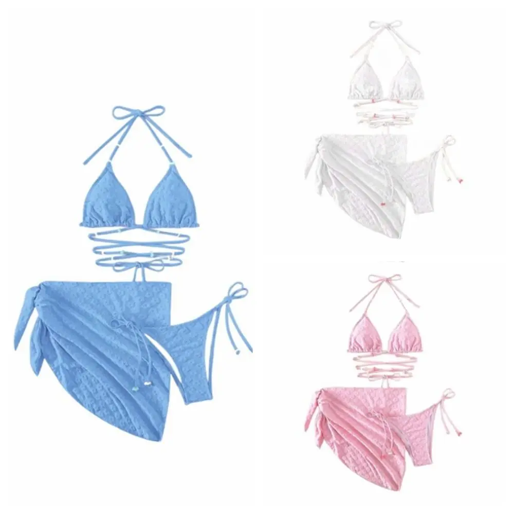 Floreale 3 pezzi costumi da bagno Bikini Set Bubble Cloud costume da bagno fiore nodo triangolo Bikini Set Lingerie con imbottiture