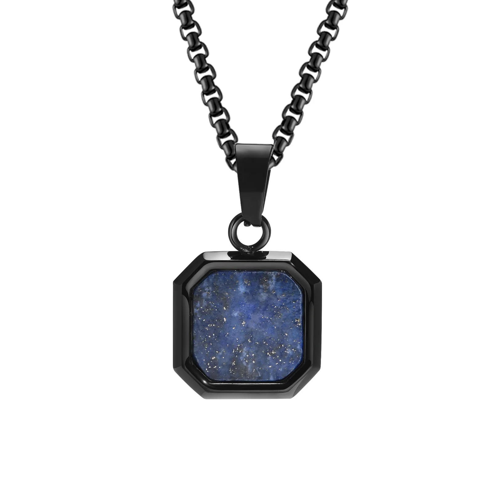 Vnox Square Natural Stone Necklace for Men Women, Stainless Steel Geometric Pendant Collar with Box Chain Gifts Jewelry image 3