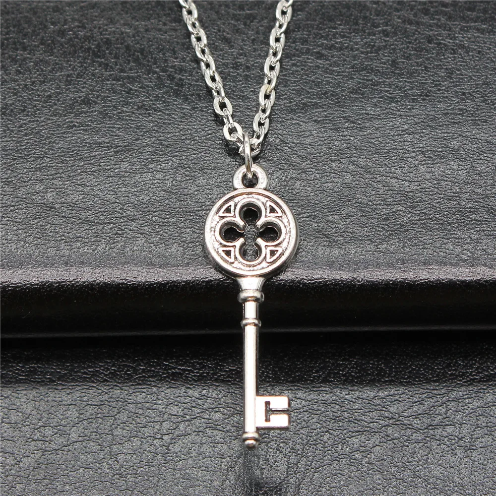 Antique Silver Color 31x10mm Key Pendant Necklace For Women