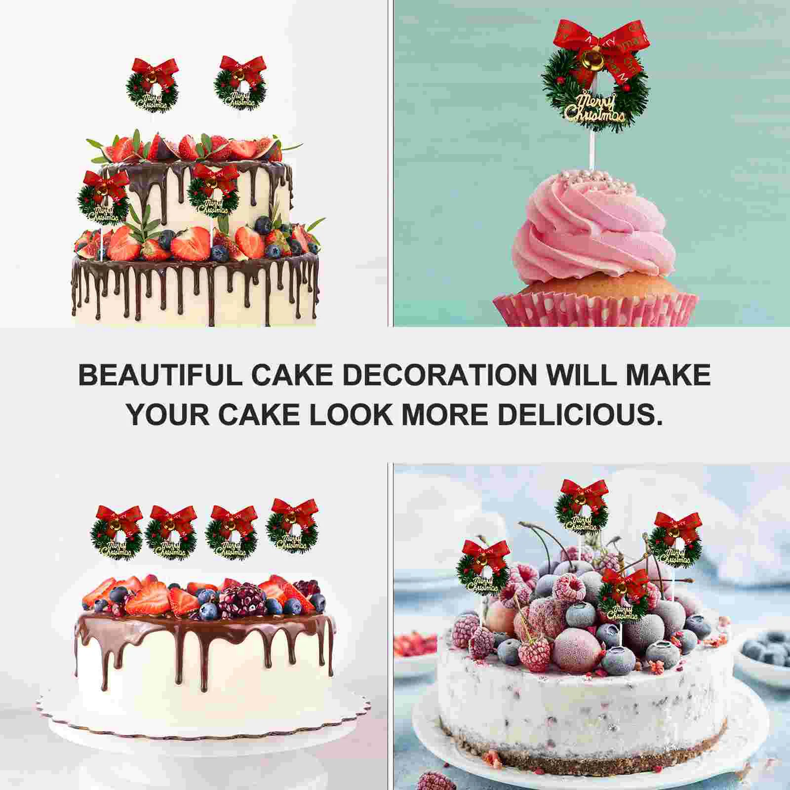 10 Pcs Festive Garland Topper Party Toppers Wreath Inserts Decorative Party Christmas Cake Toppers Cake Supplies