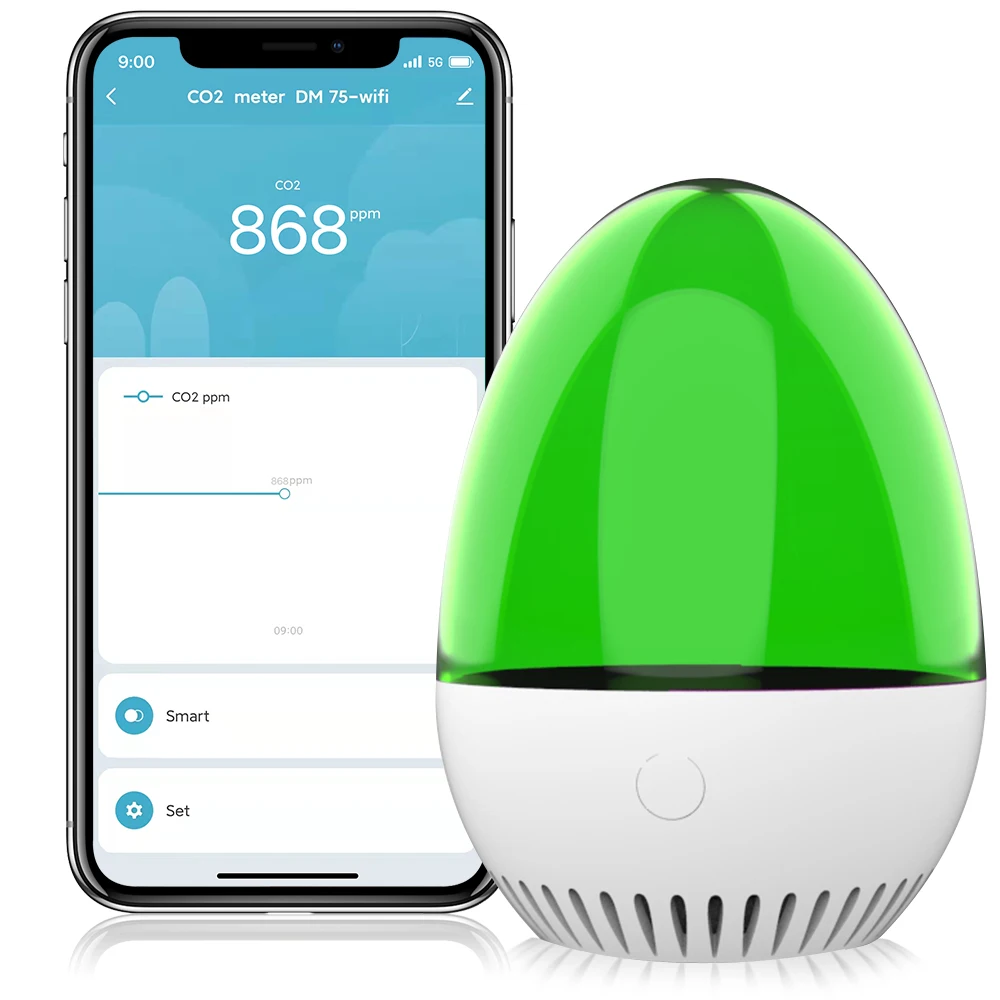 Three-color CO2 Quality Detector Portable Egg-shaped Temperature Humidity Sensor Tester Home Indoor Tuya-WIFI CO2 Gas Detector