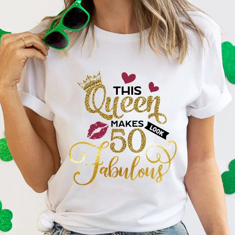 

This Queen Makes Look 50 and Fabulous Womens T-Shirt Street Short Sleeve Fashion Casual Clothes 50th Birthday Shirt Tops