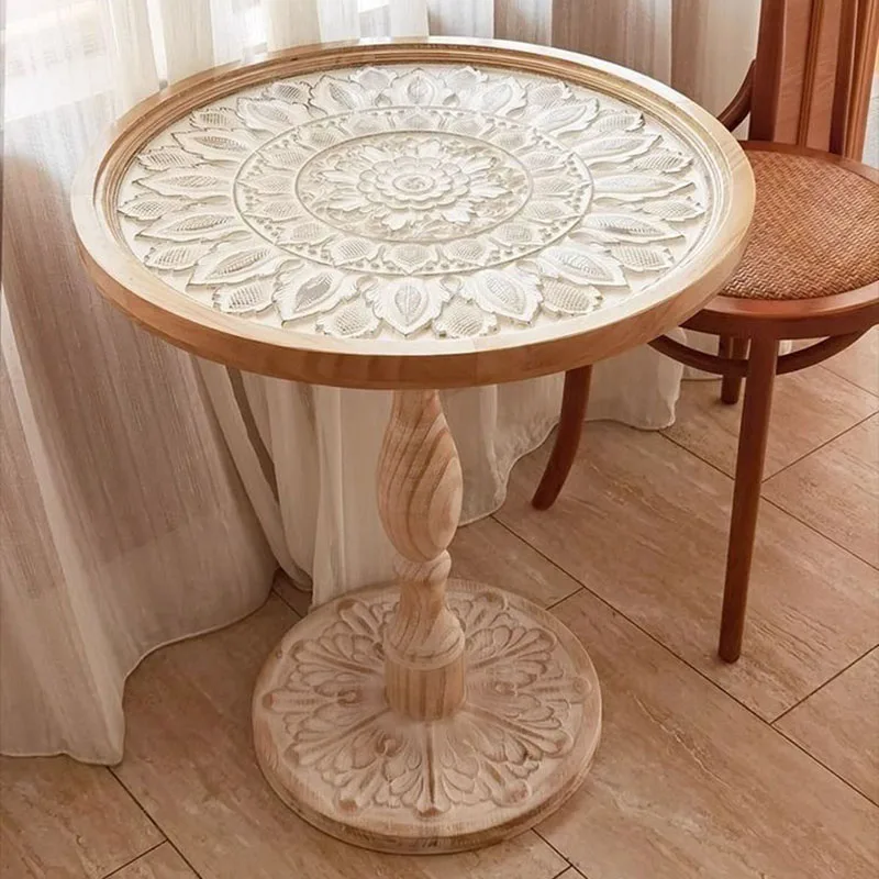 Vintage Wooden Coffee Tables Small Circular Side Tables Aesthetic Tea Table Luxury Center Table Living Room Decorations for Home