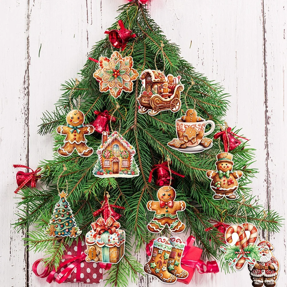 Cute Gingerbread Man Hanging Ornaments For Christmas Tree 12pc Paper Pendant Xmas Decoration Home New Year Gift Navidad Noel