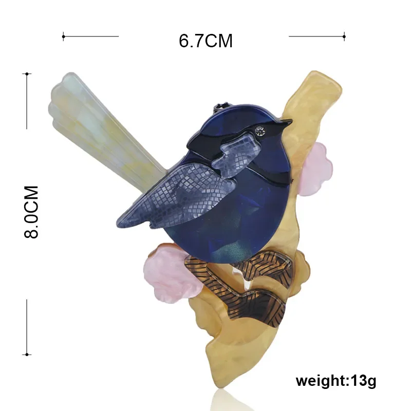 Blucome Vivid Blue Magpie Bird Shape Brooch Colorful Natural Acrylic Corsage Clips Pins Kids Women Suit Scarf Decoration Jewelry