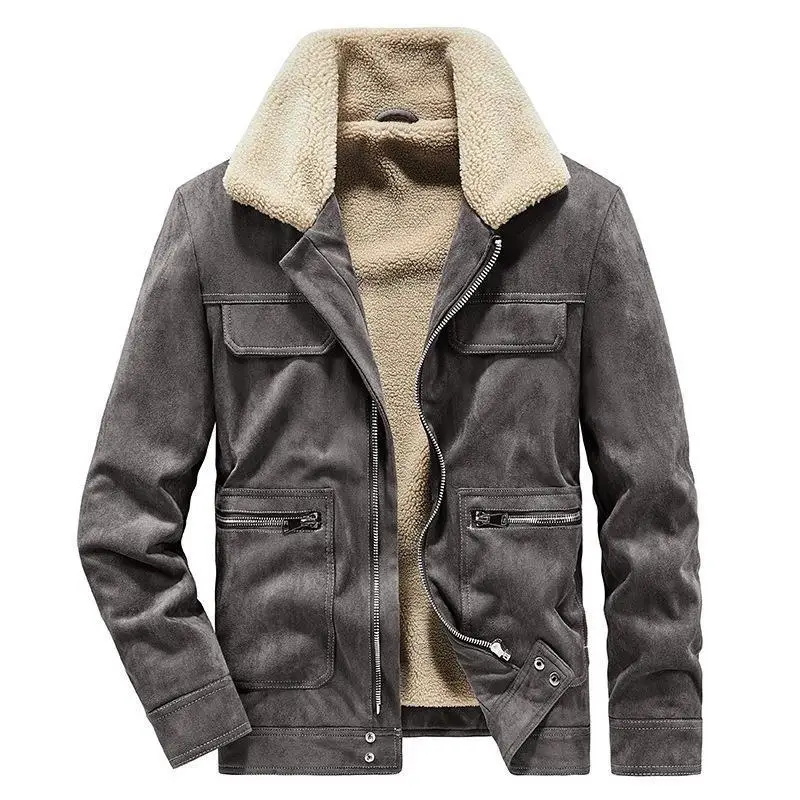 Autumn/Winter 2024 Men's multi-pocket coat Men's suede tooling stretch and fleece padded coat