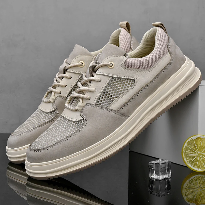 

Men Shoes with Breathable Thin Mesh Fabric for Summer Fashionable Retro Sports Casual Design Comfortable Thick Soled Board Shoe