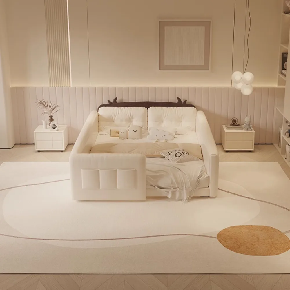 

-+Minimalist White Queen Bed Frames Fence Headboard Sleeping Unique Beds Aesthetic Nordic Muebles Para El Hogar Bedroom Furnitur