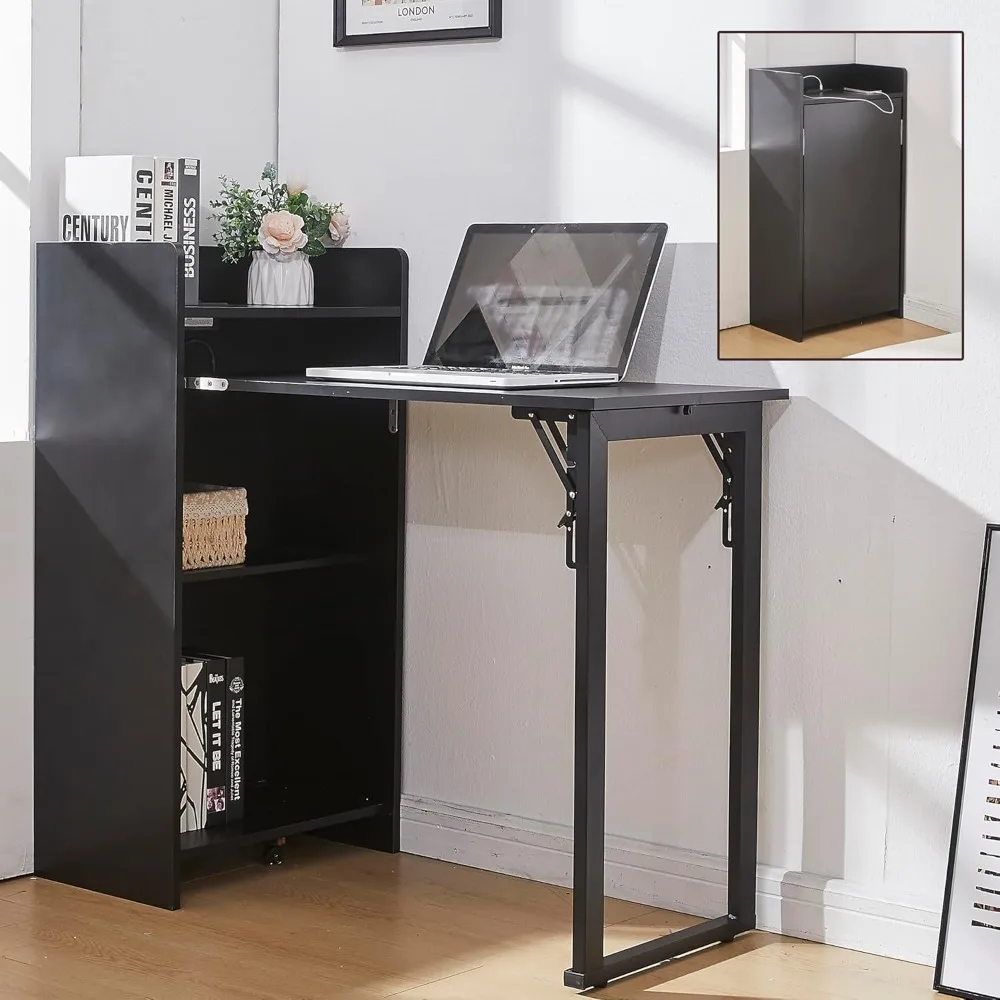 

Складной стол, скрытый стол со складками и встроенной розеткой, складной стол середины века для небольших помещений, домашнего офиса и спальни (