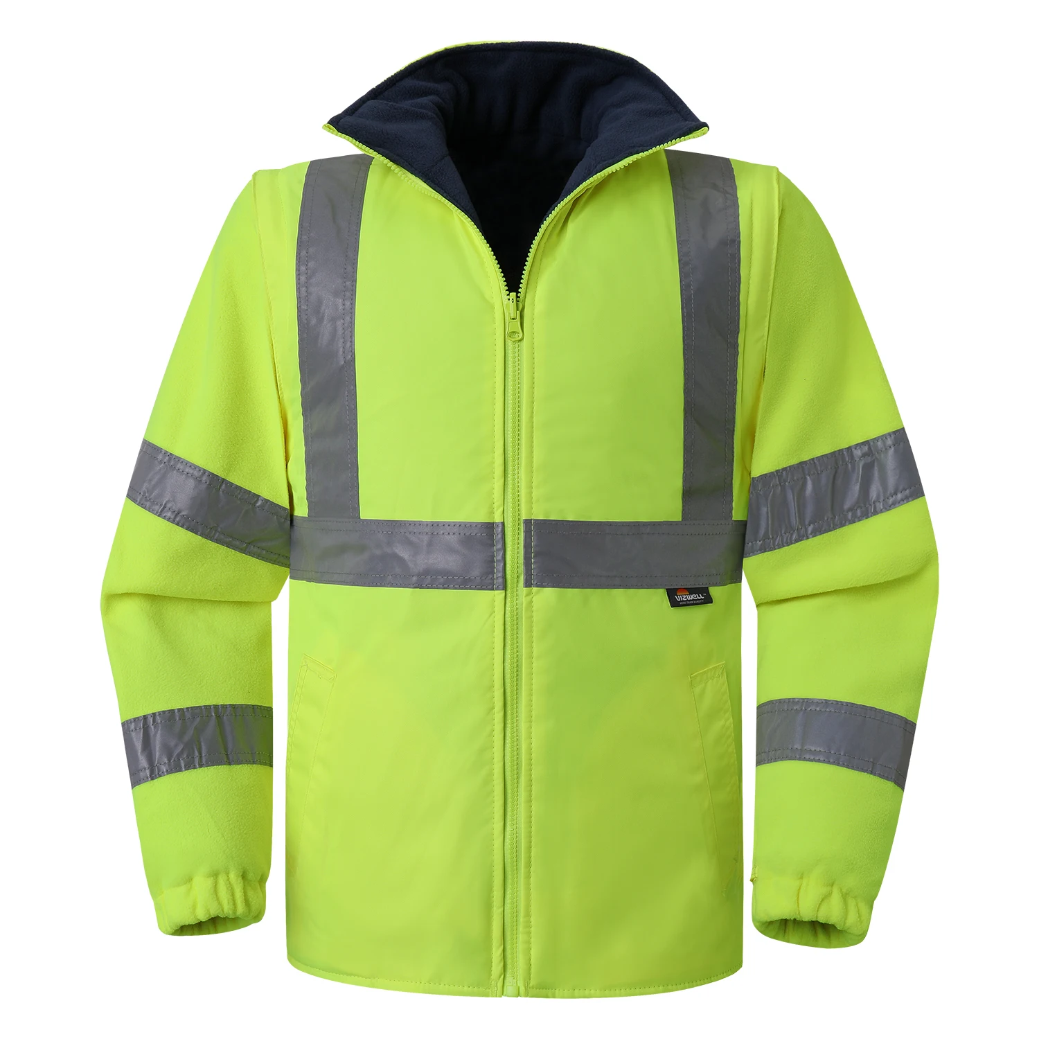 Winter Warm Reflective Jacket Coat Men with Detachable Cotton Linner Hi Vis Workwear Hooded Parka Windproof Waterproof