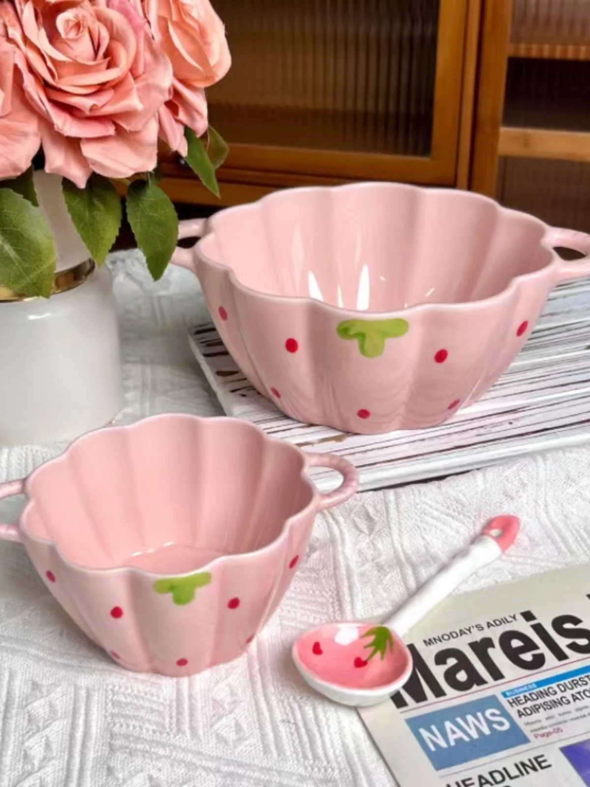 

Cute Sle Cerc Rice Bowl Stberry Pumpkin Dert Student Dormi Home Use Porcelain Soup Bowl Chinese Pattern
