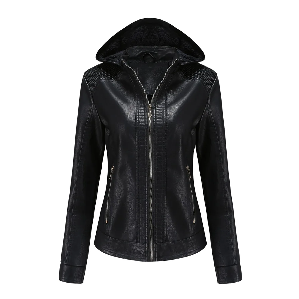 Nice Pop European and American autumn and winter women\'s clothes detachable hooded leather clothes women\'s Plush warm jacket