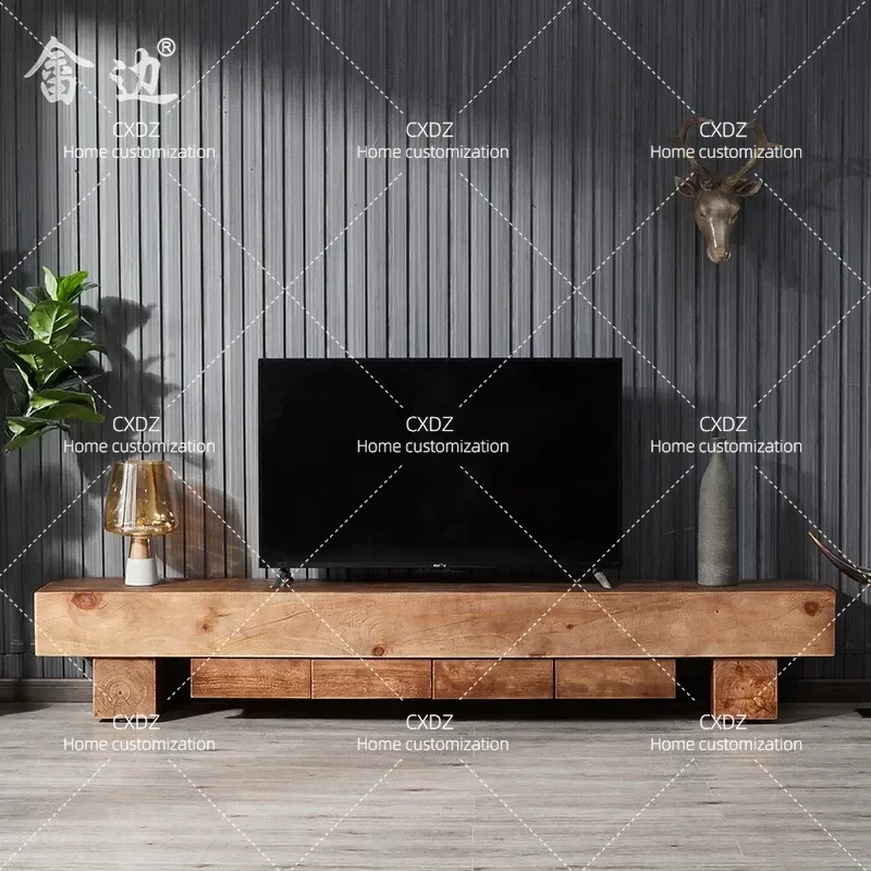 Nordic Style Log Coffee Table and TV Cabinet Combination Small Apartment Tatami Tea Table Foyer Audio Visual Low Cabinet