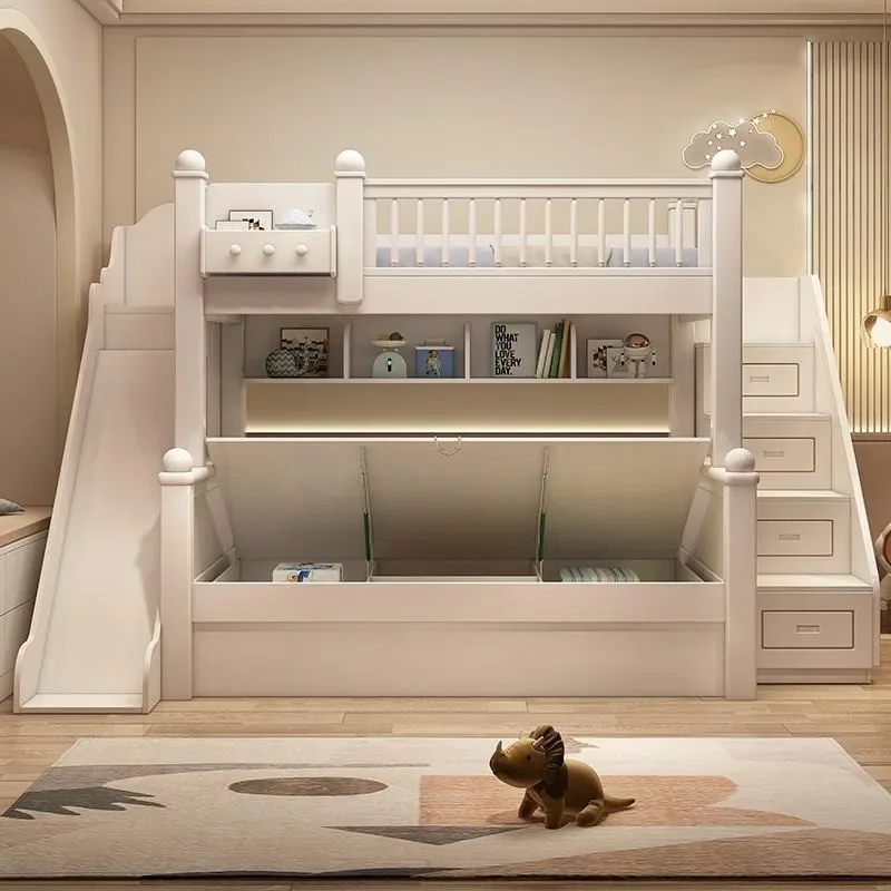 Upper and lower beds with Staircase cabinet upper and lower bunk High and low Solid wood bed for bedroom home Furniture