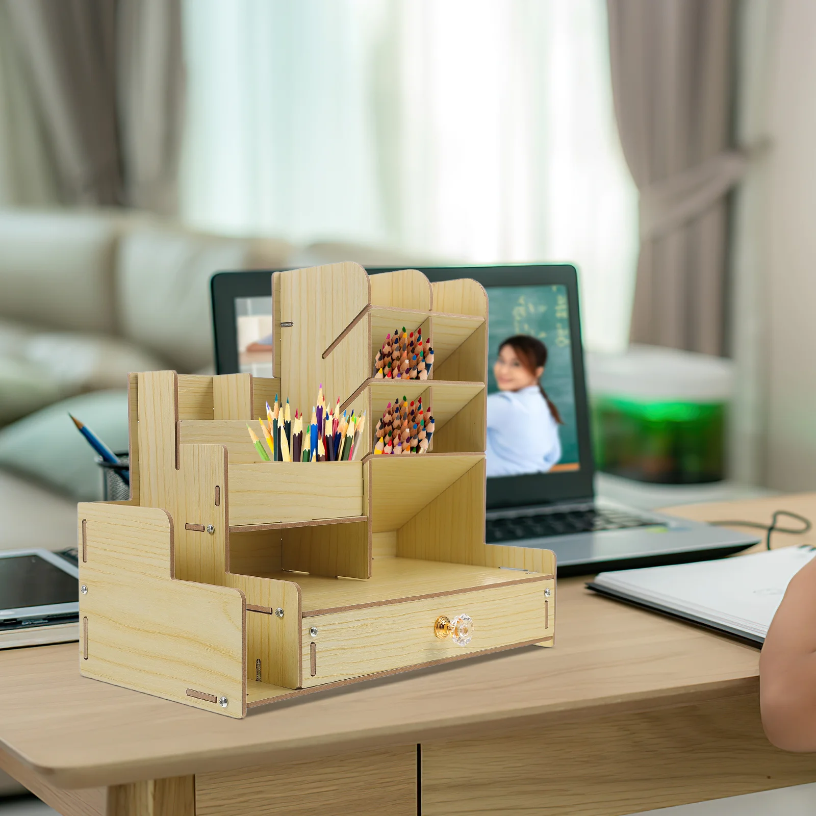 

Wooden Desk Organizer Multi-Grids Desktop Storage Box Pen Holder for Office Study Classroom Stationery Storage