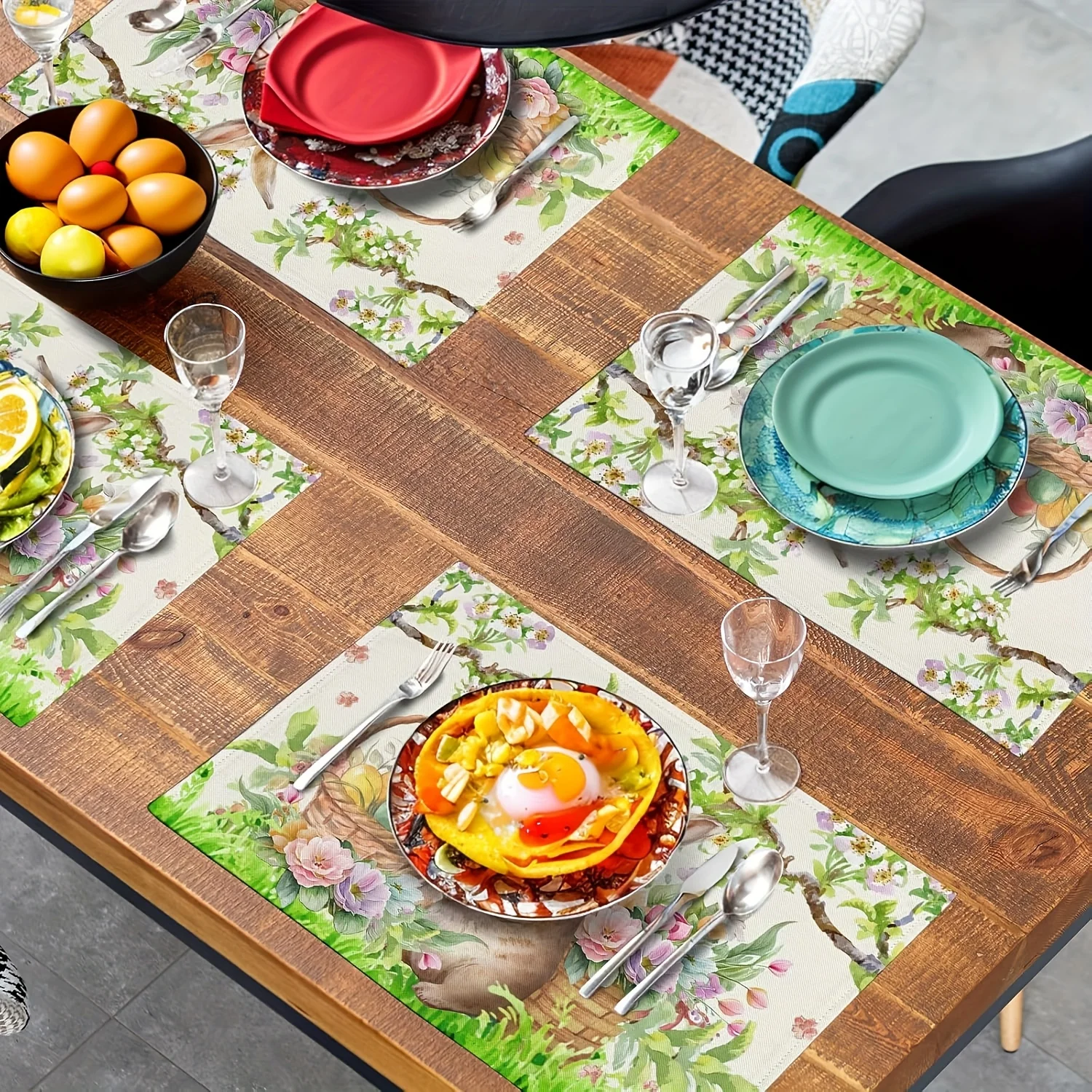 VIKAMA Spring Floral Watercolor Garden Placemat, Oilproof Heat Resistant Dining Table Mat