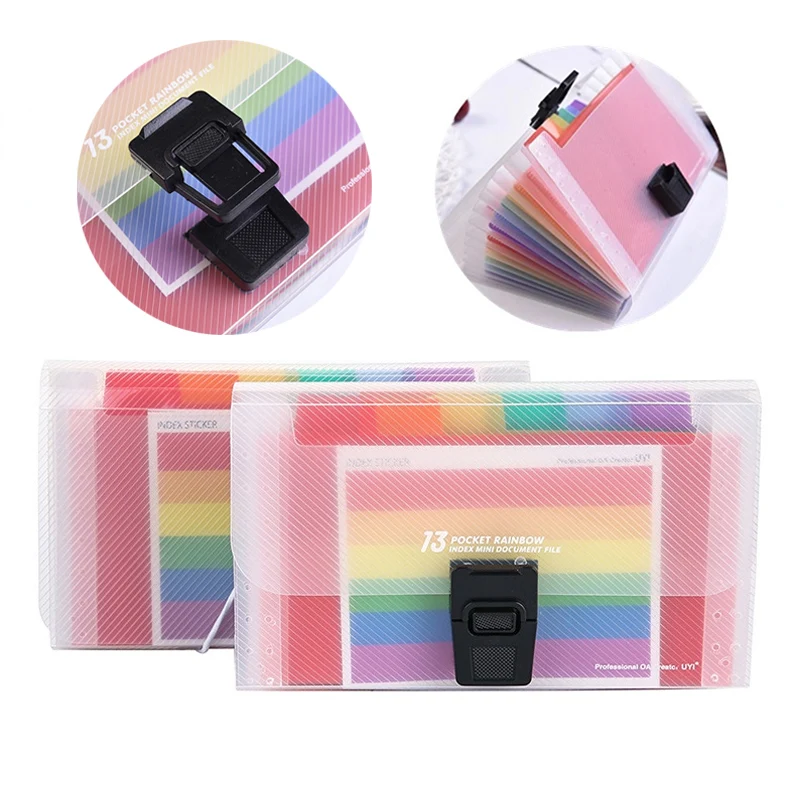 

13 Pockets Mini File Folders Expandable Rainbow Multi-Layer Folder A6 Letter Size File Organizer for StorageInvoice/Cards/Coupon