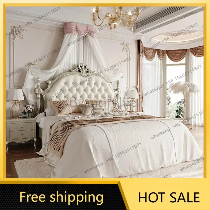 FG Headboard Frame Double Bed Princess Beige Italian High Full Size Double Bed Headboards King Size Camas Matrimoniales Furnitur