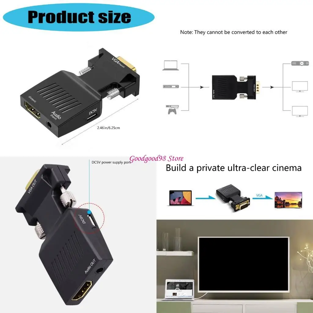 

1080p Женский HDTV в VGA мужские преобразователи адаптер -адаптер с 3,5 -мм портом W8EC