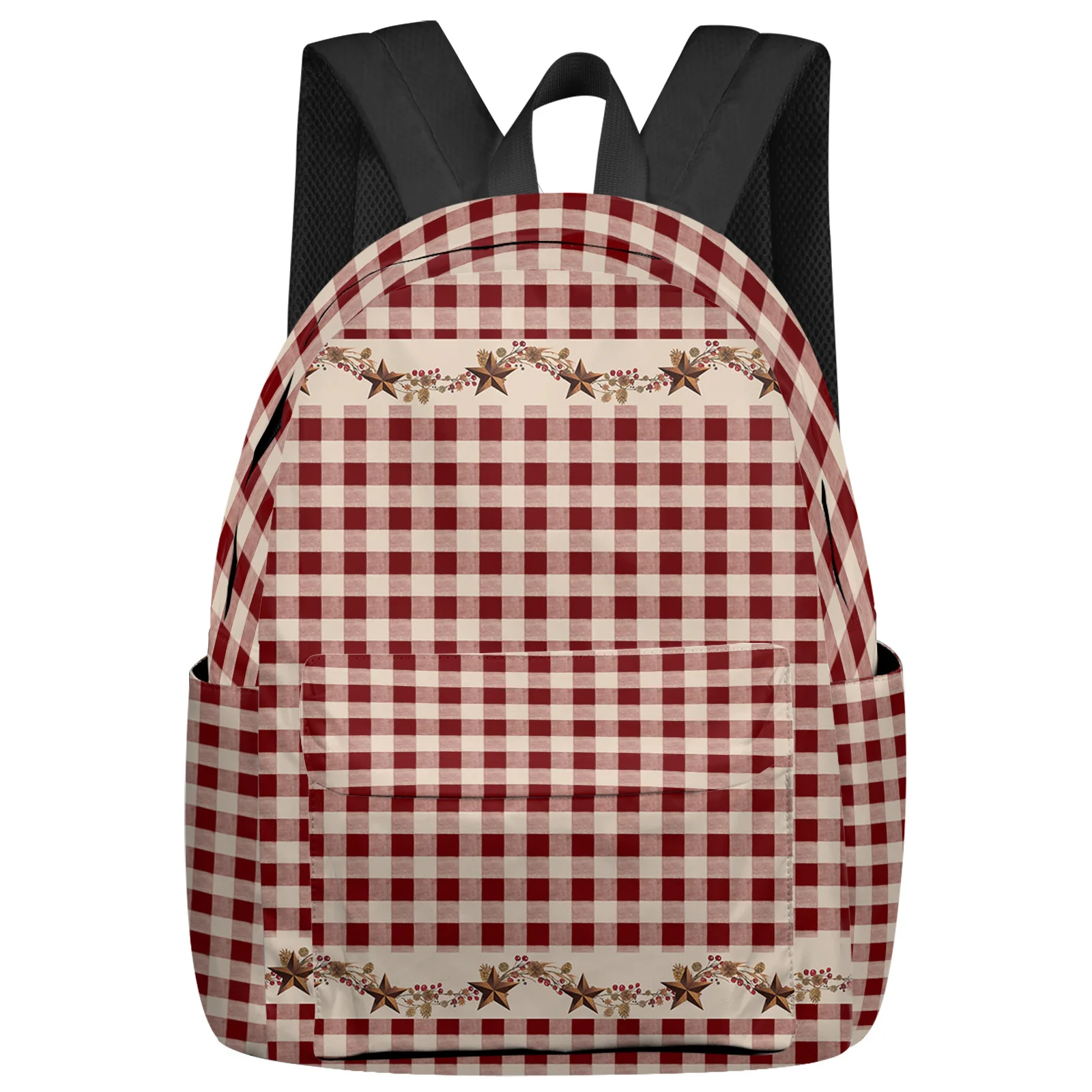 

Country Style Retro Red Plaid Women Man Backpacks Waterproof Travel School Backpack For Student Boys Girls Laptop Bags Mochilas