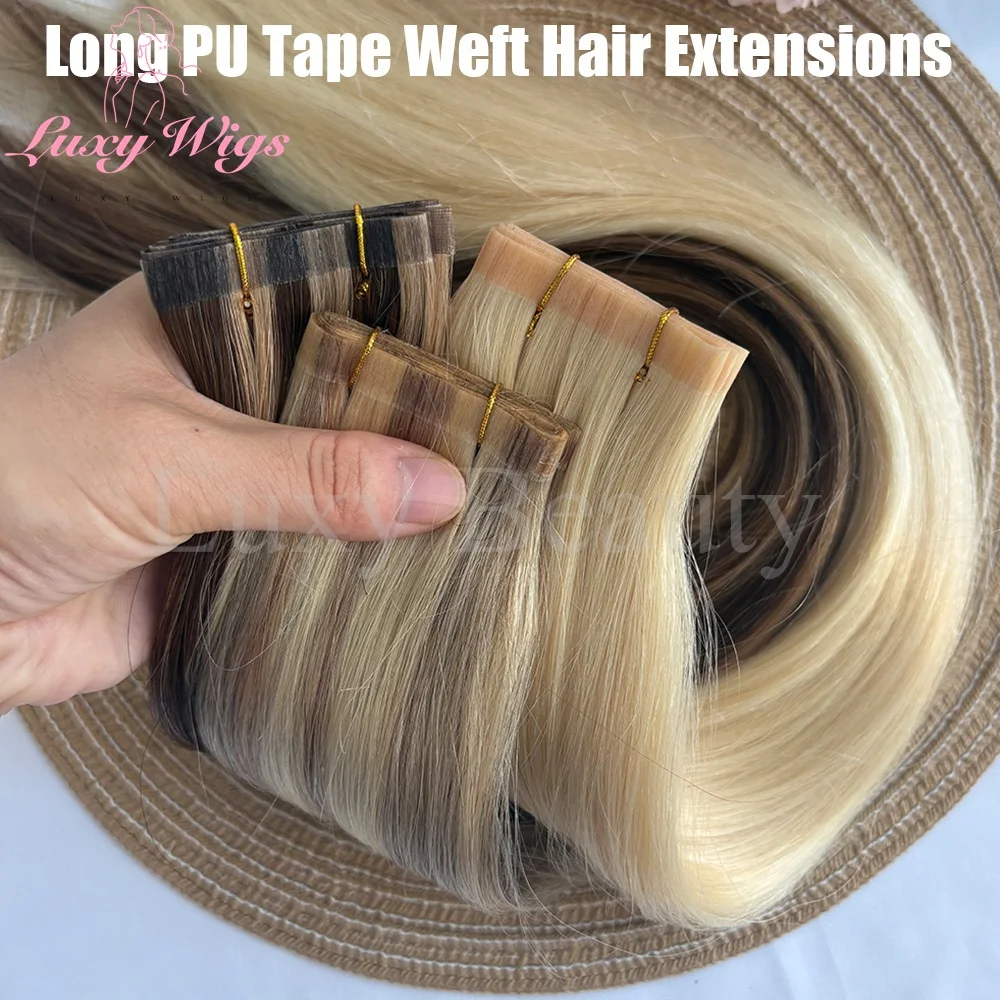 

Long PU Tape Weft Human Hair Extensions Balayge Blonde PU Skin Weft Tape in Hair Extensions No Glue Human Hair For Fine Hair