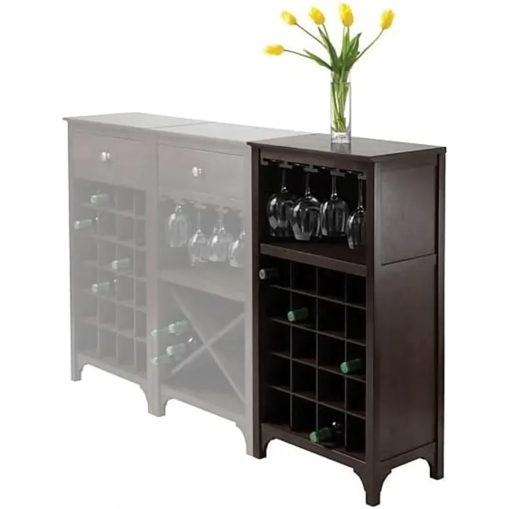 Marco-armário para vinho modular com prateleira de vidro, café expresso escuro (92729), 37,52 polegadas x 19, 09x12,6 polegadas, 20 garrafas