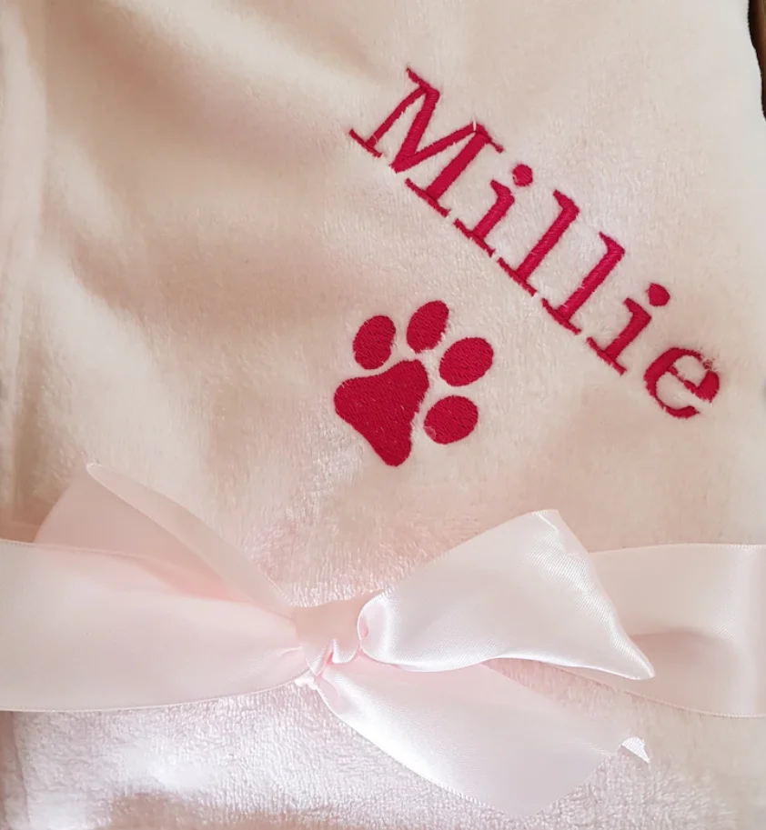 Personalised, Embroidered Dog/Cat Puppy/Kitten Blanket. Can Be Plain, With Paw Print Only Or With Paw Print And Your Pet\'s Name