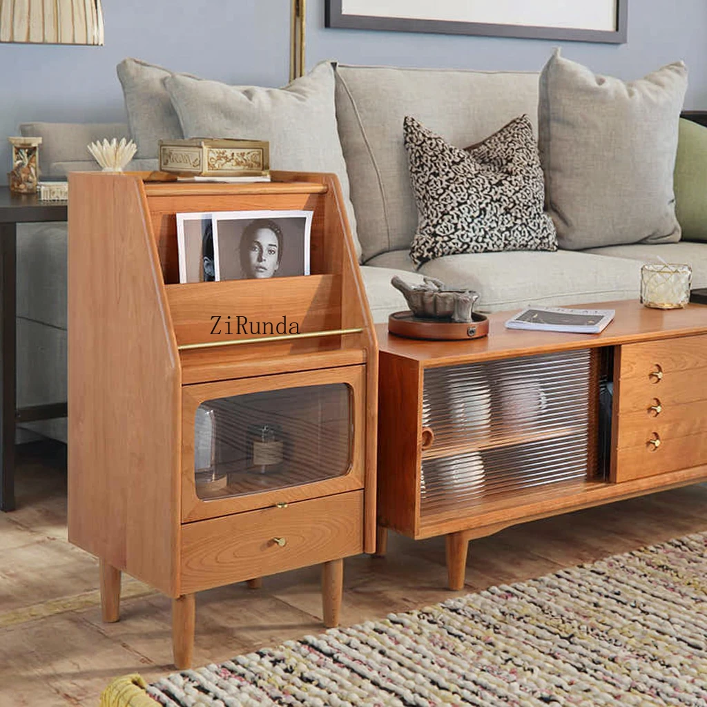 Nordic Modern Simple Cherry Solid Bookcase Magazine Cabinet Multifunctional Sofa Side Cabinet