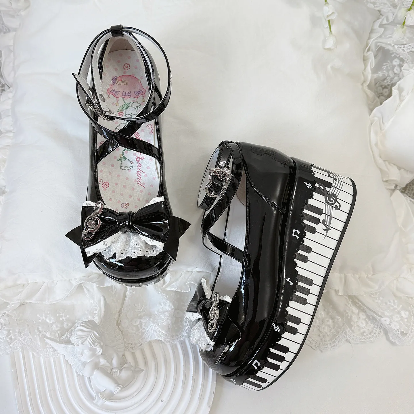 

Japanese Original Sweet Cute Lolita Piano Note Bow Platform Muffin Shoes Soft Girl Round Toe Mary Jane Single Shoes for Women
