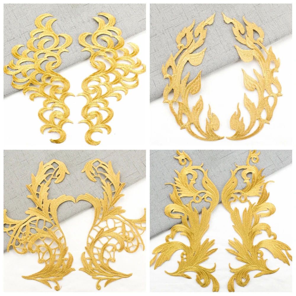 NEW Baroque Hot Stamping Patch Embroidery Gold, Silvery Iron-on Motif DIY Flowers for Costume Opera Dress 2022