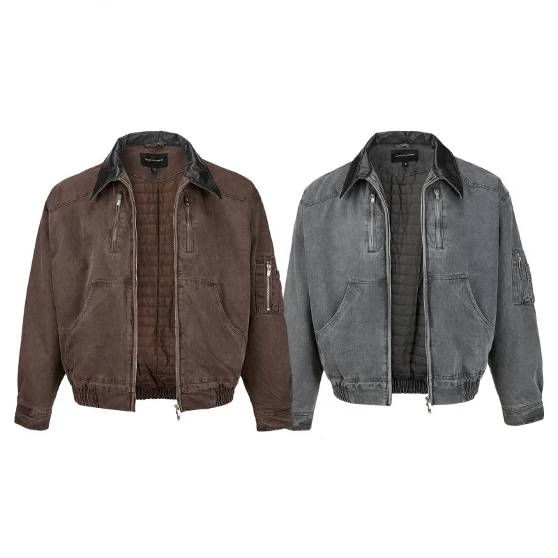 سترة قطنية عتيقة مغسولة من القطن سهلة النجاح، معطف شتوي ذو ياقة مقلوبة أمريكي عتيق بنمط الحظيرة #3