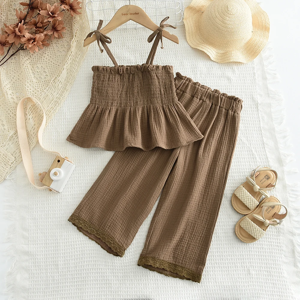 صيف جديد بنات النسخة الكورية حزام تانك القمم + السراويل الصلبة 2 قطعة مجموعة الأطفال أزياء الزي غير الرسمي 3-7 سنوات #4