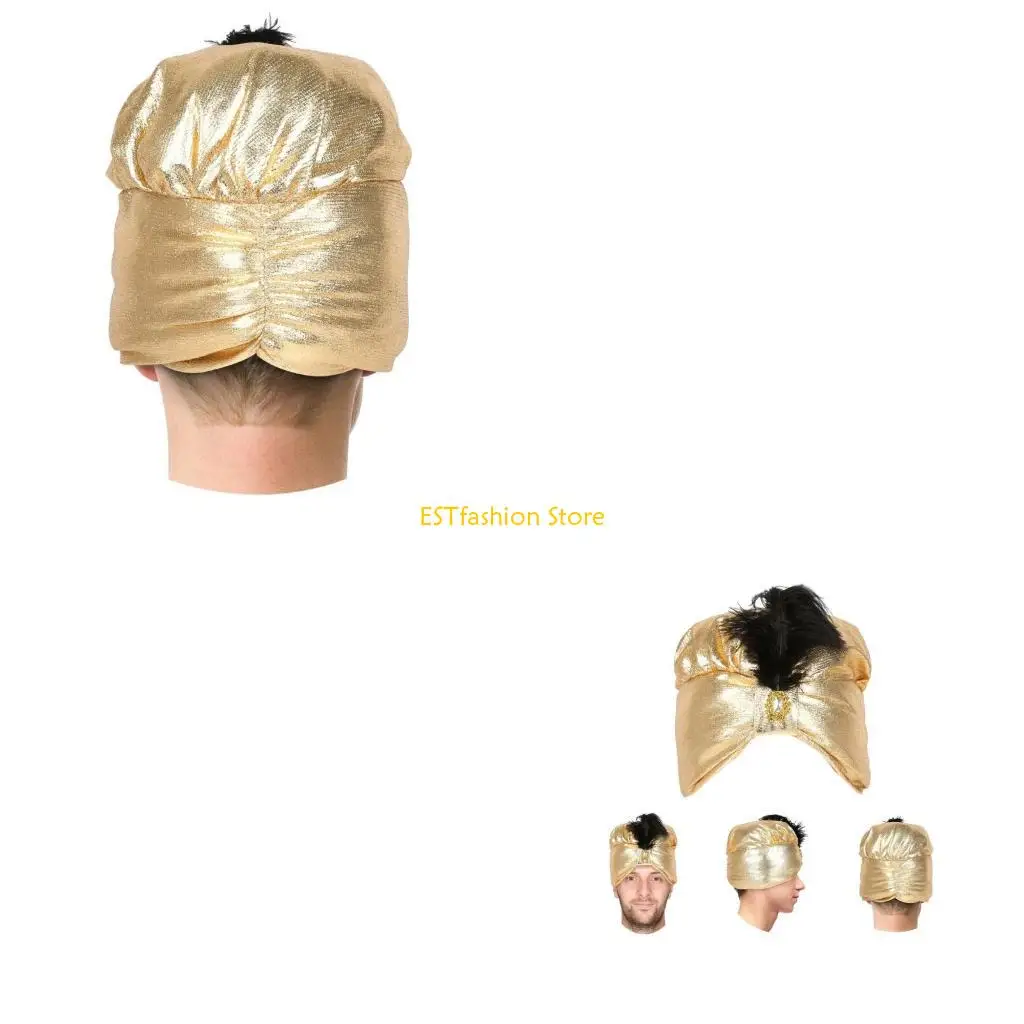 

Y5GC креативные арабские тюрбаны для унисекс, эластичный тюрбан с перьями, повязка на голову для косплея