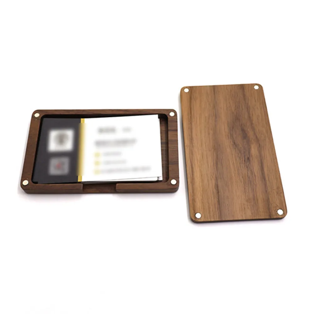 Creative Natural Wood Business Card Holder Pocket Slim Business Card Credit Black Walnut Color Business Magnetic Card Case