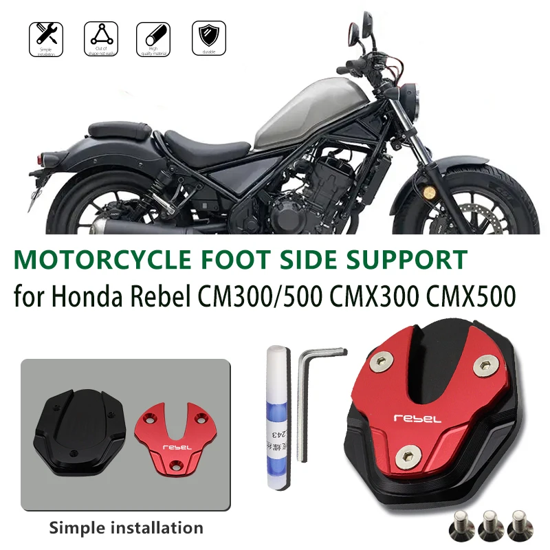 Motorcycle Kickstand Foot Side Stand Extension Pad Support Plate for HONDA REBEL CM 300 500 CM300 CMX300 CMX500 Aluminum Alloy