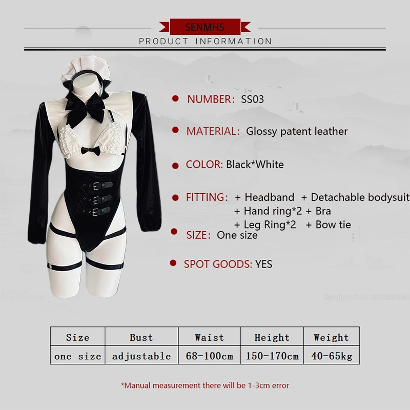 SENMHS Original Club Bar Waiter Bunny Girl Cosplay Uniform Outfits Maid Bodysuit Glossy patent leather Sexy Bondage Lingerie New