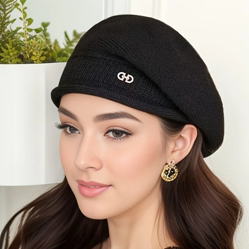 1 peça, gorro feminino de lã elástica com bolso, boné de malha acrílica macia e aconchegante para outono e inverno