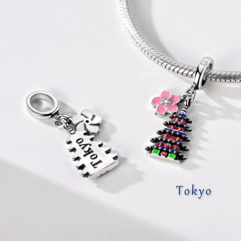 925 Sterling Silver Charms Beads Eiffel Tower Church Castle Dangle Fit Original Bracelet Women Jewelry Gift DIY