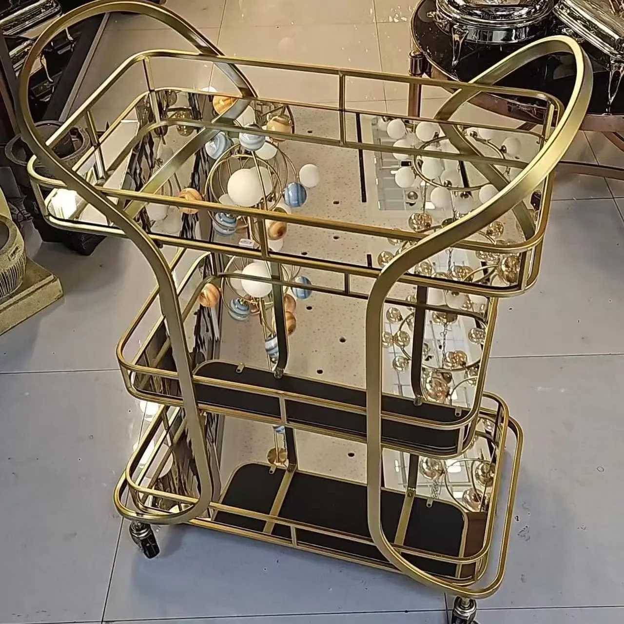 Hotel restaurant mobile side few trolley coffee table stainless steel dining car Italian light luxury stainless modern