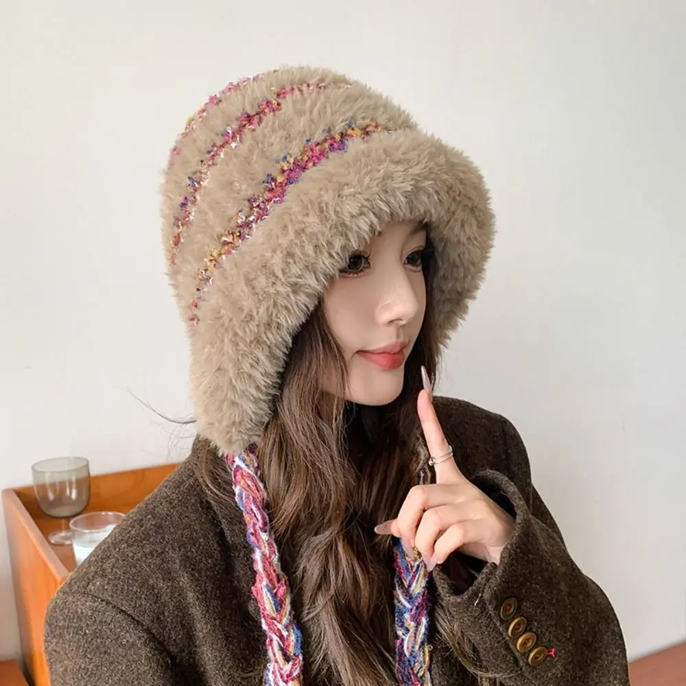 New Soft Autumn and Winter Cap Warm Plush Hats Elasticity Plush Earmuffs Hats All-match Wool Hat Cycling Straps Knitted Hat