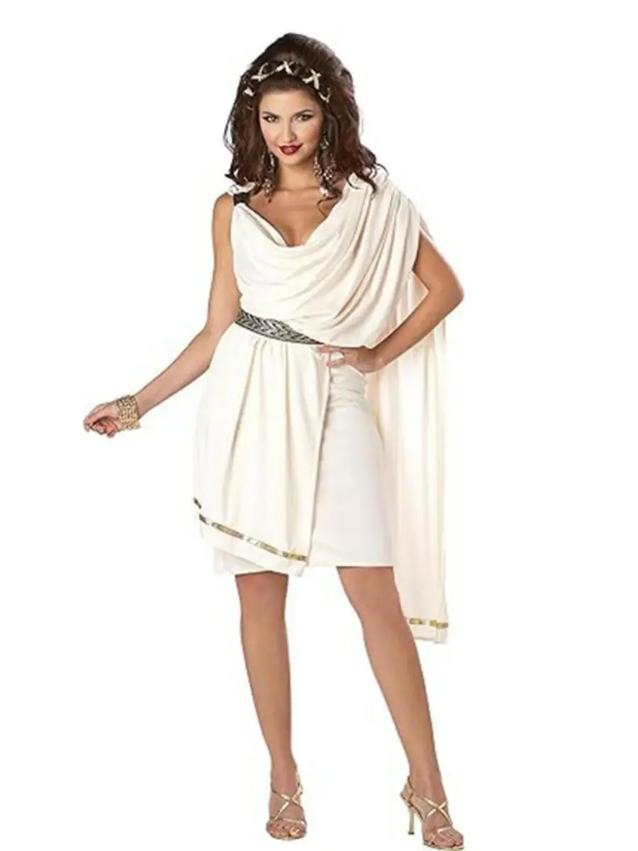 Strój na Halloween Biały Bóg Spódnica Garnitur Zestaw Nieregularna Długa Suknia Etniczny Kostium Sceniczny Materiał Bawełniany Moda Damska