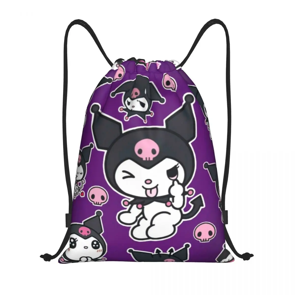 Kuromi Zaino con coulisse Borsa da viaggio Pacchetto portaoggetti Borsa da spiaggia per adolescenti Borsa per scarpe sportive scolastiche portatile