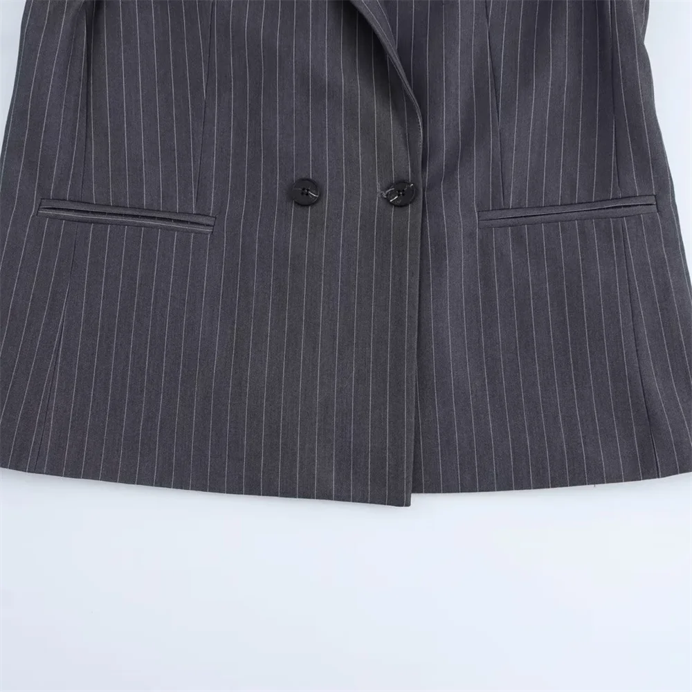 Women's 2024 Winter Double  breasted Commuter Collar Loose Fine Striped Casual Versatile Suit Jacket