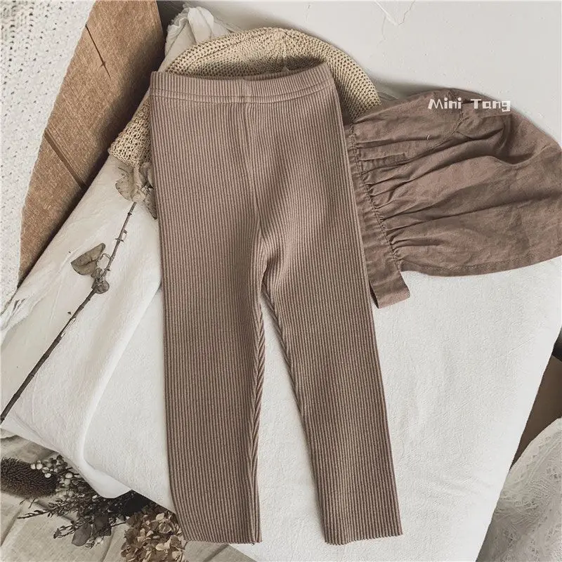 2025 Spring Autumn New 0-7 Years Girls Thermal Knit Pants Baby Kids Trendy Korean Style Soft Stretch Solid Color Long Leggings