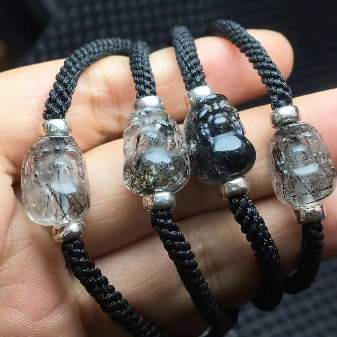 Unit One Bracelet With 925 Silver Bead Cost Effective Natural Black Rutile Quartz Crystal Healing PiXiu Weaving Bracelet