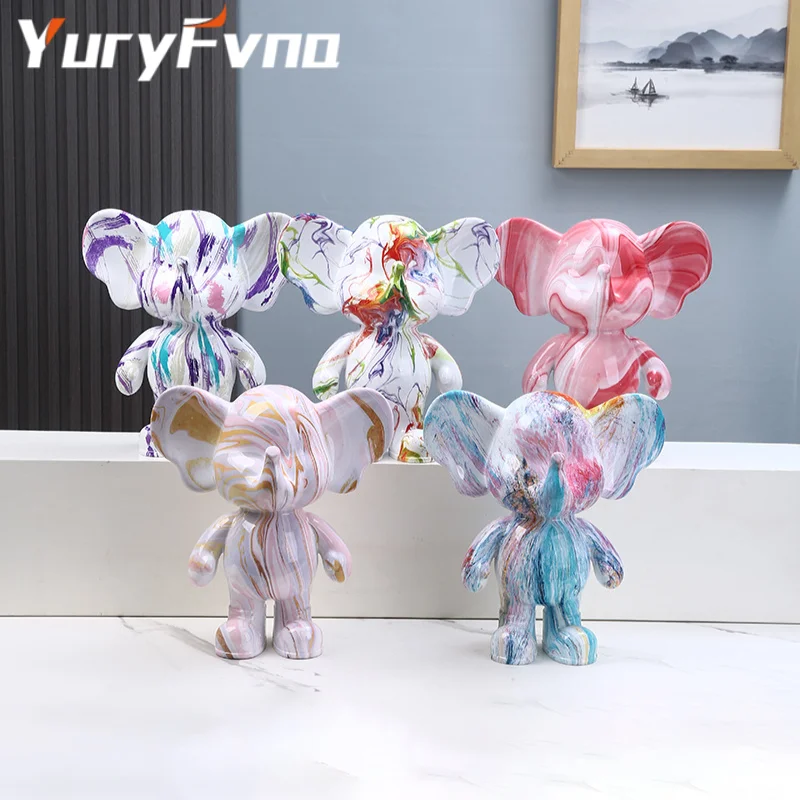 YuryFvna Graffiti Elephant Piggy Bank Figurine Sculpture Desk Storage Statue Interior New Room Abstract Art Ornament Decoration