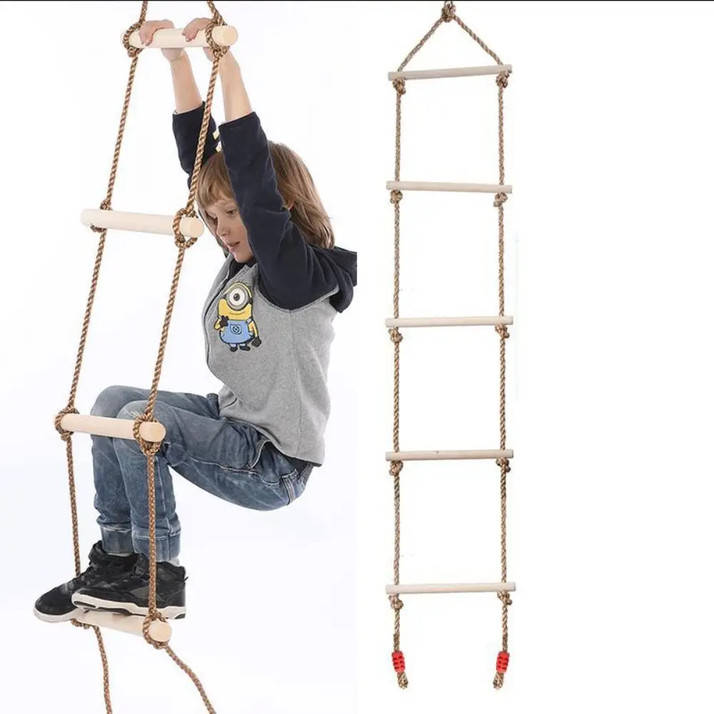 Escalera de escalada con cuerda oscilante, juguete con plataformas, cuerda colgante de madera para niños, muebles de exterior, escalera de cuerda de madera divertida