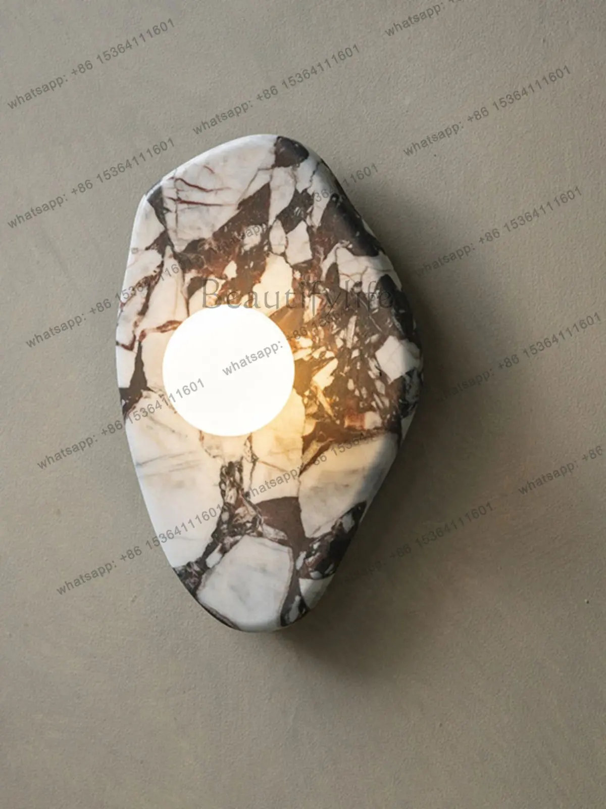 Modern simple striped new marble wall decoration luminous bedroom bedside personalized creative decoration