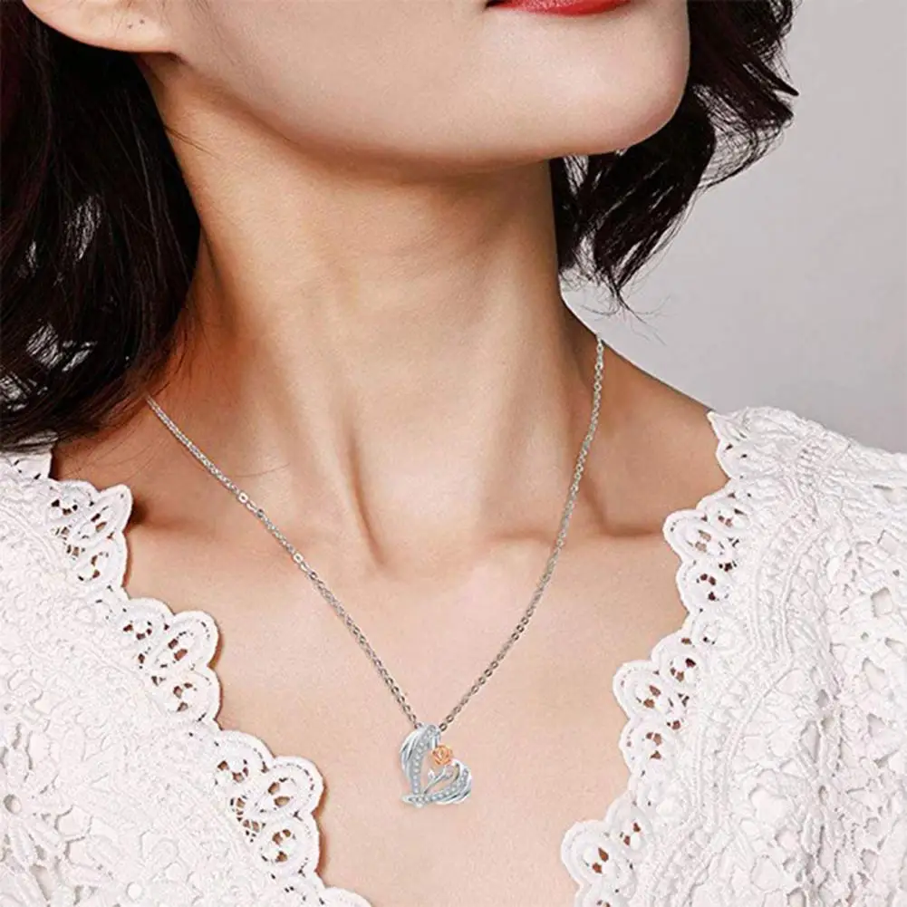 Ergonomic Clavicle Necklace Adjustable Length Heart Pendant Valentine Day Necklace 3d Rose Pendant Adjustable Length Clavicle